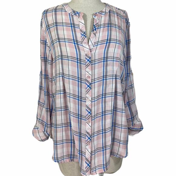 Women's Plaid Button Down Shirt size medium pink & blue by Hester & Orchard - Picture 6 of 6